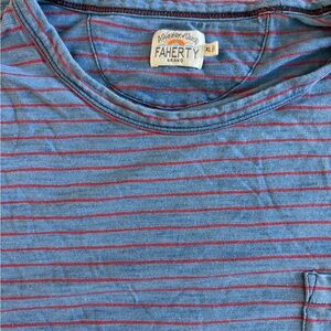 Faherty Blue Tee with Red Stripes